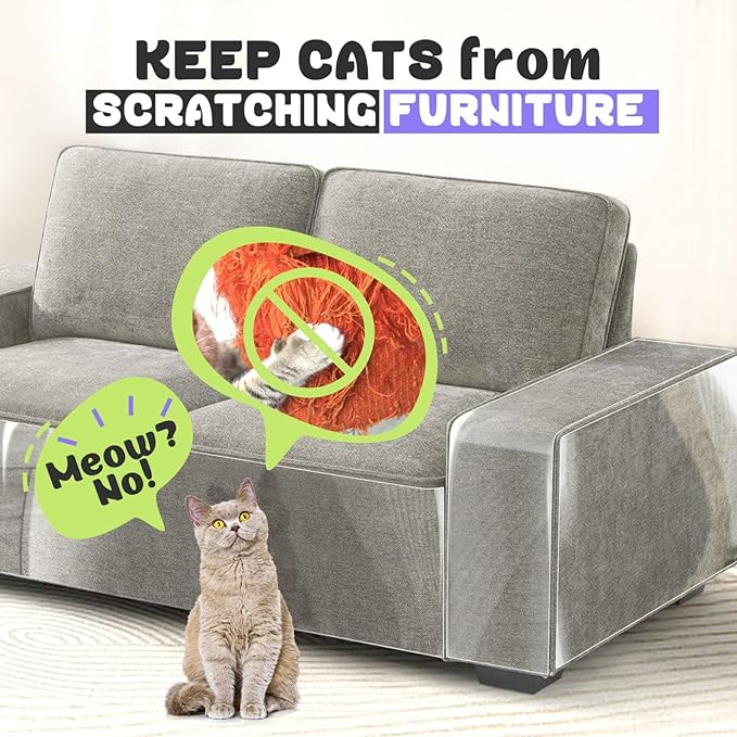 JINVOGREEN Cat Scratch Furniture Protector, 196.8" x 11.8" Couch Protector from Cat Claws, Thickened Transparent Self-Adhesive Furniture Protectors for Couch Protection from Cat Scratching