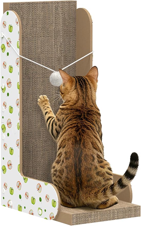 TIMHAKA Cat Scratcher, 22.7 Inch L-Shaped Cat Scratching Board for Indoor Cats, Large Double-Sided Cardboard Cat Scratcher with Ball Toy & Catnip