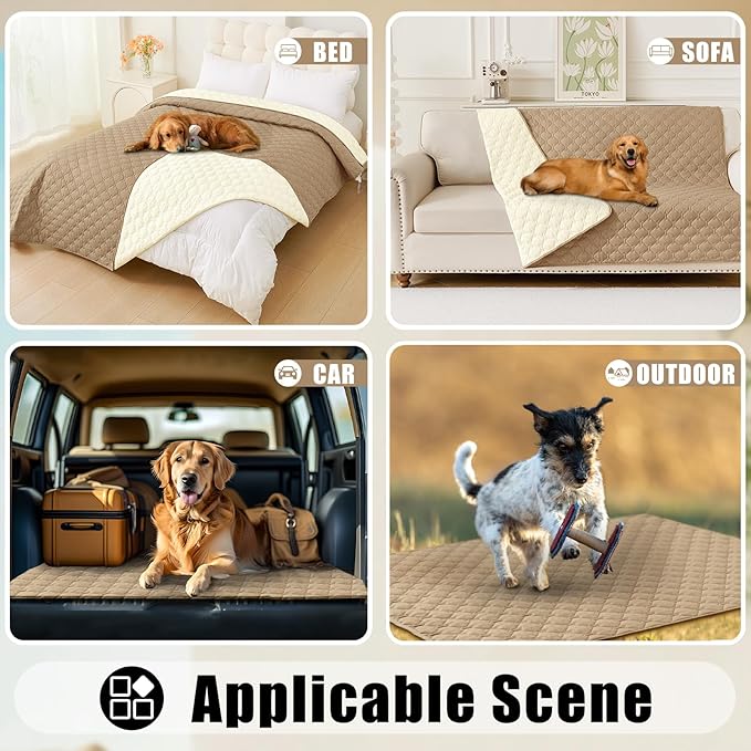 Smiry Waterproof Dog Bed Cover Blanket, Soft Reversible Pet Blanket, Washable Leakproof Cats Dogs Couch Cover for Sofa, Couch, Furniture (82x120 Inch, Camel/Beige)