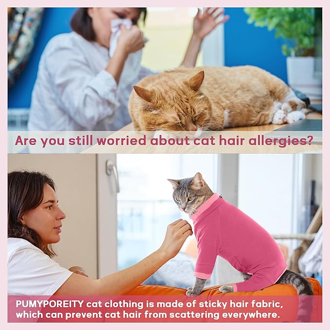PUMYPOREITY Cat Calming Sweater – Helps Reduce Licking & Grooming Habits, Daily Comfort Shirt for Anxious Cats, Lightweight Fabric for Fur Control, Pink, S