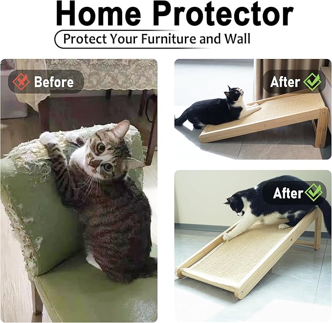 Cat Scratcher, Sisal Cat Scratching Ramp, L Shape Cat Scratcher for Indoor Cats, Durable Natural Sisal Cat Scratch Furniture Protector