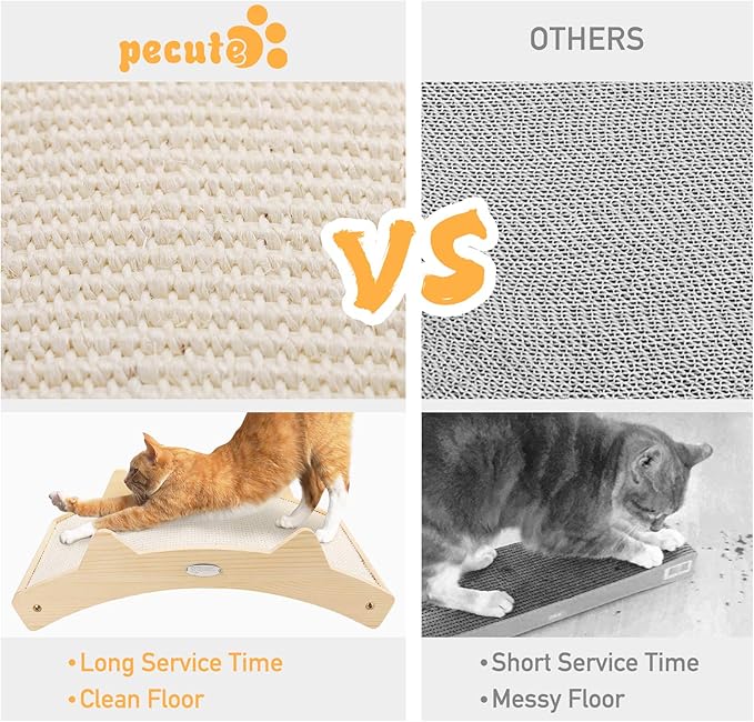 Double-Sided Sisal Cat Scratcher, Cat Scratchers for Indoor Cats with Natural Sisal + Carpet Cloth, Durable Solid Wooden Structure Scratch Pad, 16.5 x 10.8in