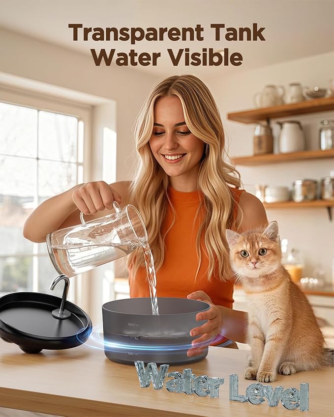 Cat Water Fountain for Cats Inside: Pet Water Fountain - Auto Cat Drinking Fountain - Faucet Pet Water Dispenser with LED Light - Silent Water Bowls for Small Animal - 80oz/2.4L Waterer with 9 filters