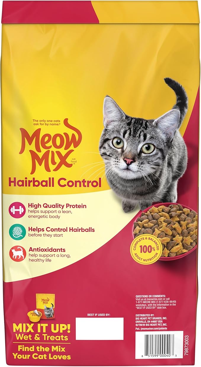 Meow Mix Hairball Control Dry Cat Food for Adult Cat, 6.3 lb. Bag