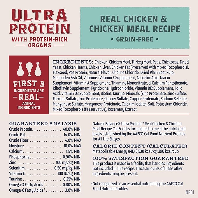Natural Balance Ultra Protein Dry Cat Food, Real Chicken & Chicken Meal Recipe with Protein-Rich Organs - 10 lbs.