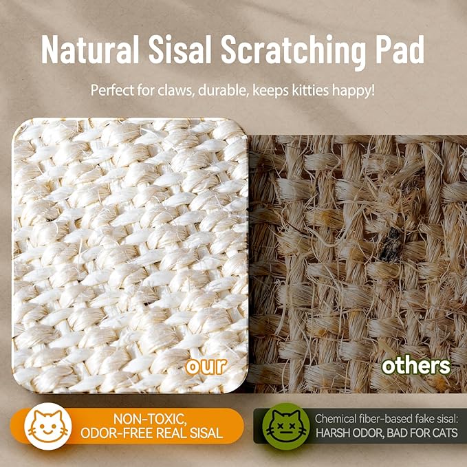 JUNSPOW Sisal Cat Scratcher Bed for Indoor Large Cats Lounger & Sleep, Natural Durable Cat Scratching Hammock Pad Board, Solid Wooden Kitten Chair Furniture Easy Assembly