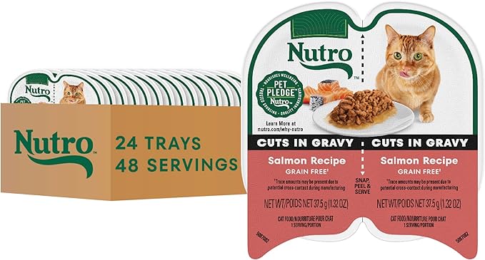 Nutro Perfect Portions Wet Cat Food Cuts in Gravy Salmon Recipe, Cat Food Wet Recipe, 2.64 oz. Twin-Pack Trays (24 Count)