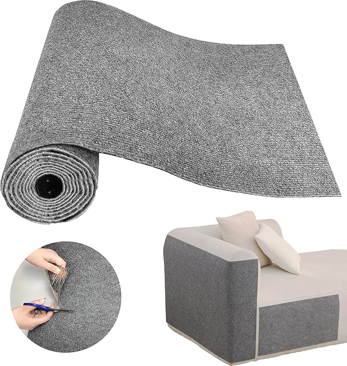 Cat Scratch Couch Furniture Protector, Self-Adhesive Cat Scratch Pad Deterrent for Furniture, DIY Climbing Cat Scratcher Couch Protector from Cat Claws Scratching for Indoor, with 10 Pins (LightGrey)