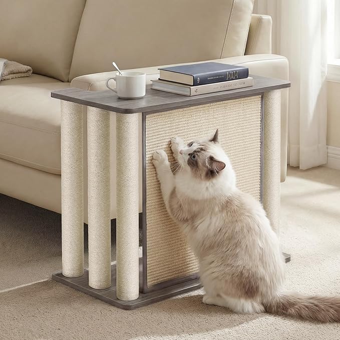 Veehoo Couch Protector from Cat Claws, Couch End Table with Cat Scratch Panel and Scratching Posts, Pet Corner Sofa Side Table Scratcher, Gray, Left