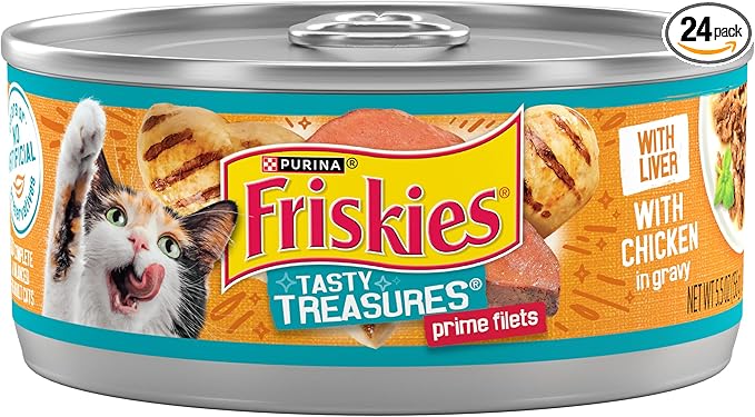 Purina Friskies Wet Cat Food Tasty Treasures With Chicken in Gravy (With Liver) - (Pack of 24) 5.5 oz. Cans