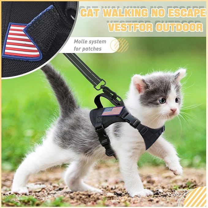 Cat Vest Harness Leash Set for Walking Escape Proof Adjustable Comfy mesh no Pull Harness for Extra Small cat Kitten Puppy Control Handle Anxiety Relief Security Vest with Velcro systerm for Outdoor