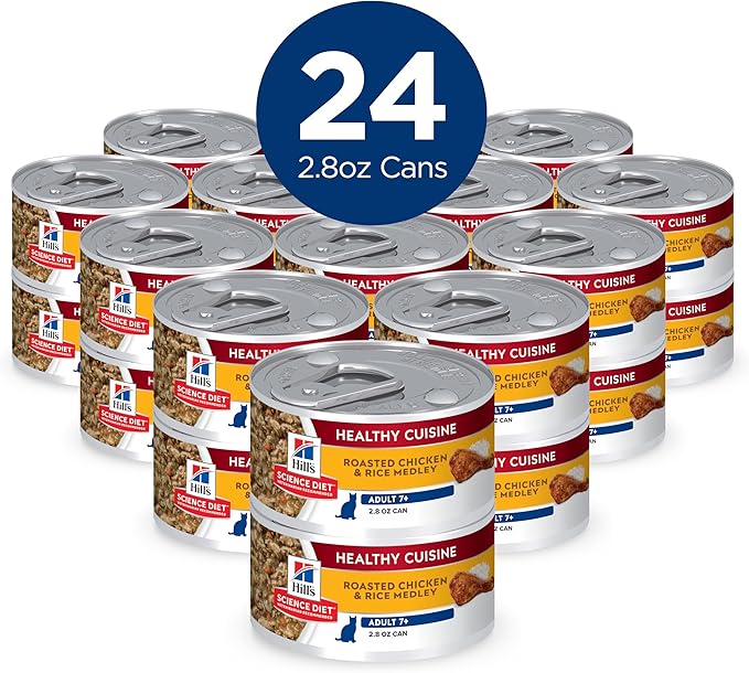 Hill's Science Diet Adult 7+ Healthy Cuisine Wet Cat Food, Roasted Chicken & Rice, 2.8 oz. Cans, 24-Pack