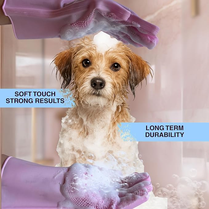Extra Thick Grooming Gloves for Cats & Dogs - Pet Hair Removal Glove, Silicone Brush for Dog or Cat Washing, Puppy Bath Supplies for Shedding Cleaning & Bathing, Shower Shampoo Scrub