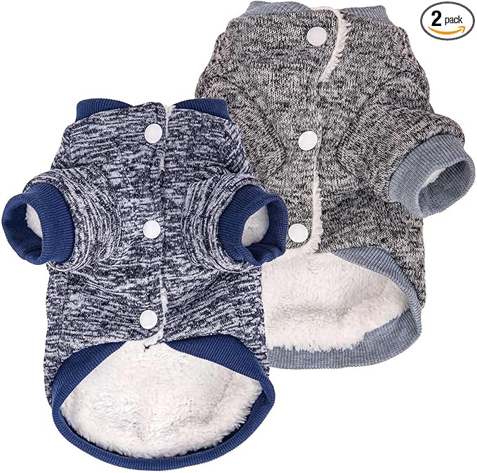 Dog Sweater, Dog Sweaters for Small Dogs, 2, 3 Pack Warm Soft Pet Clothes for Puppy, Medium Large Cat, Dogs Girl or Boy, Dog Shirt for Winter Christmas (Coat Grey+Navy, Small)