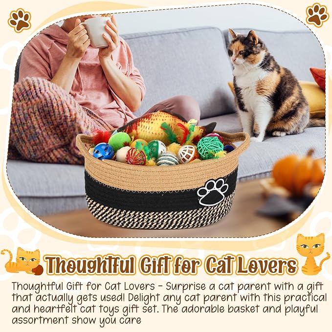 Sosation 70 Pcs Cat Easter Storage Basket Gift Toys Set Colorful Indoor Kitten Toy Assortment Including Mice, Rainbow Balls, Crinkle Balls, Springs Instinct Basket for Cats Interactive Play(Cute)