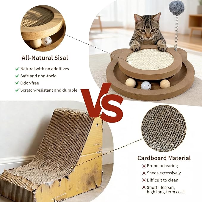 Cute Cat Scratcher,Interactive Scratcher Toys for Indoor Cats and Kitten Natural Sisal Cat Scratch Mats Track Balls Spring Toy