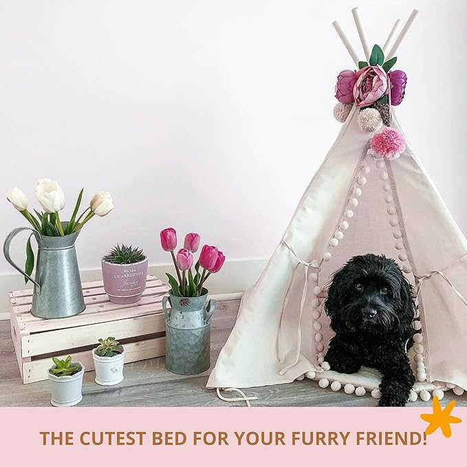 MINICAMP Pet Teepee Bed for Dogs and Cats – Cozy Indoor Dog Tent with Natural Cotton– Luxury Pet House & Hideaway Bed for Small to Medium Dogs, Cats and Other Animals - Made in EU (Medium)