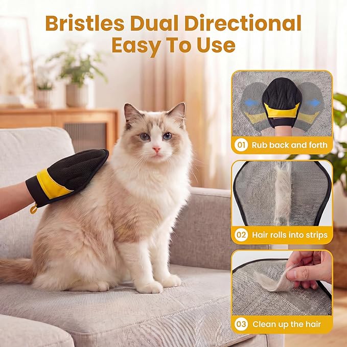 Pet Hair Removal Glove for Dogs & Cats, Reusable Pet Hair Remover Tool, Magic Brush Pet Hair Remover for Furniture, Carpet & Laundry, Non-Slip Five-Finger Pet Hair Glove for Dog Hair & Cat Hair