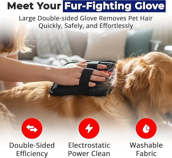 Pet Hair Removal Gloves for Dogs & Cats – Reusable Electrostatic Pet Hair Remover Glove, 2-in-1 Pet Grooming Glove & Pet Fur Remover for Furniture, Couch, Car, Carpet, Laundry & Clothes