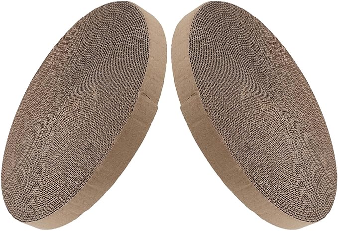 BESTonZON 2pcs Round Corrugated Cat Scratcher Replacement Inserts 34cm Diameter Cardboard Pads for Indoor Cat Bed Furniture Protection