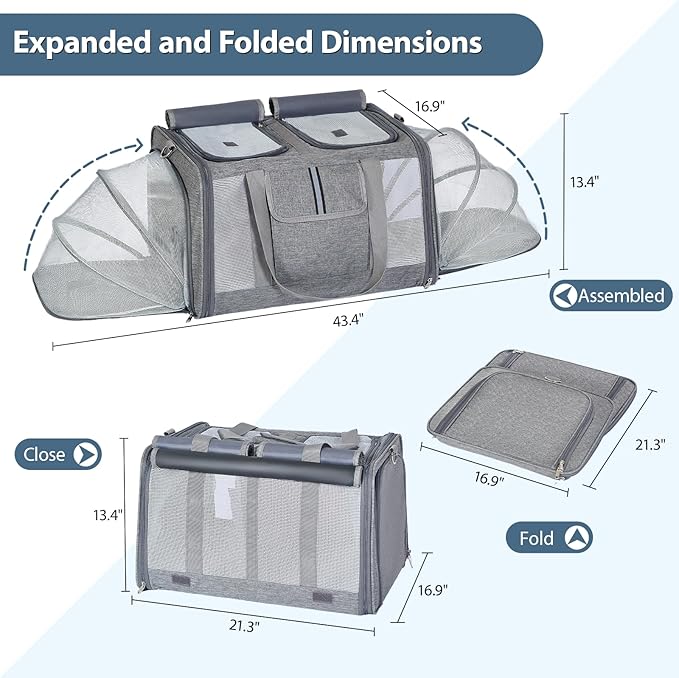Lawfery Cat Carrier for 2 Cats – Large Expandable Soft-Sided Pet Travel Carrier, Dual Compartments, Privacy Protection, Dog Carrier for Small/Medium Dogs, Home & Outdoor Use