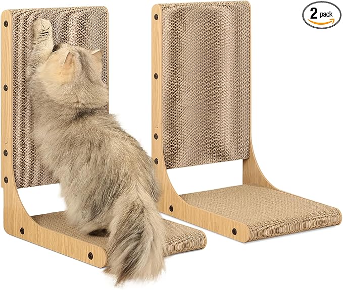 Zakkart 2-Pack Cat Scratching Board, 19.7'' Tall Cardboard L Shape Vertical Cat Scratchers for Indoor Cats, Cat Scratching Post for Wall and Couch, Medium