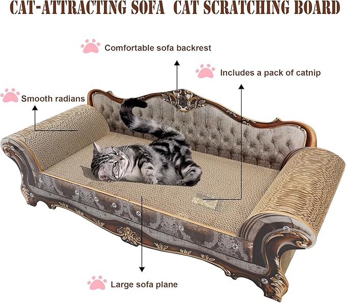 COOZMENT Sofa Shaped Scratching Couch,Thick Scratching Cardboard, Lounge Bed for Indoor Rest&Play, Sofa Scratcher Pad (39.4" L X 14.4 "W X 14" H)