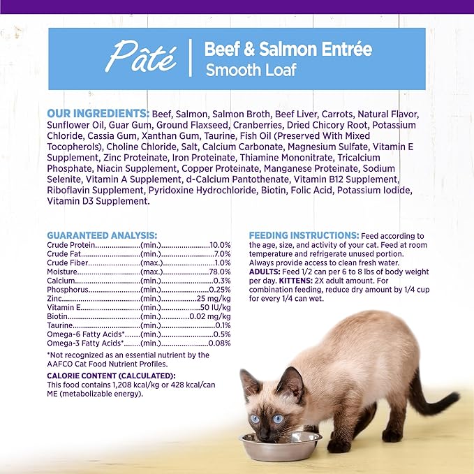 Wellness Complete Health Pate Adult Canned Wet Cat Food, Natural, Protein Rich, Grain Free, Beef and Salmon Entrée Recipe, 12.5 oz, Pack of 12 Cans