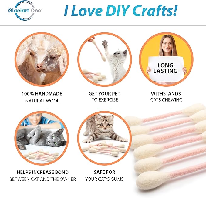 Glaciart One Swabs Cat Toys with Catnip - 6 Pk | Durable for Chew, Cute Cat Toys Interactive Kitty for Boredom, Exercise, & Play | Filled w/Organic Catnip for Anxiety & as Digestive Aid | Gift Idea
