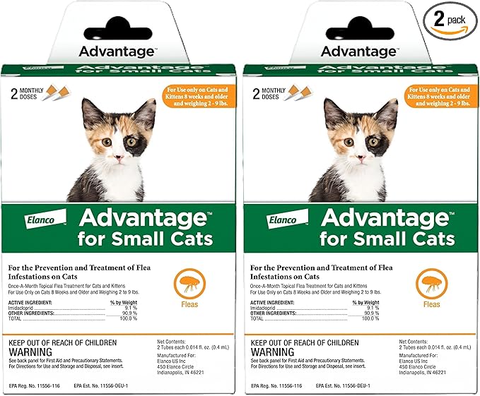 Advantage Topical Cat Flea Treatment and Prevention for Small Cats 2-9 lbs. | Apply Flea Drops Monthly | 2 Treatments, (Pack of 2)