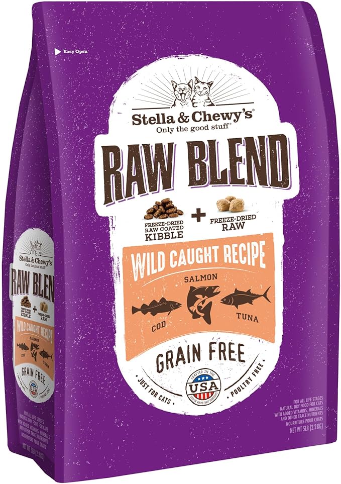 Stella & Chewy's Raw Blend Premium Kibble Cat Food – Grain Free, Protein Rich Meals – Wild-Caught Fish Recipe – 5 lb. Bag