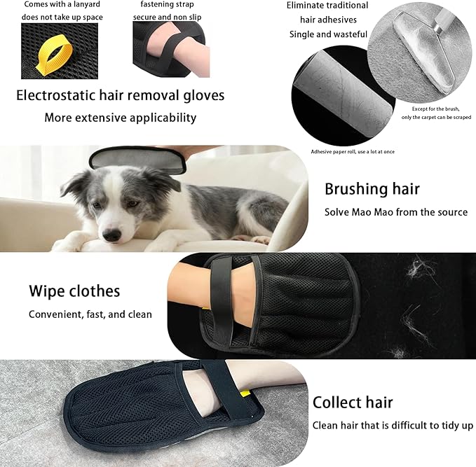 Pet Hair Remover Glove, 3PCS Upgraded 5-Finger Electrostatic Pet Hair Removal Gloves, Pet Hair Removal Tool for Laundry, Furniture, Clothes, Couch, Bed, Carpet, Car Seat