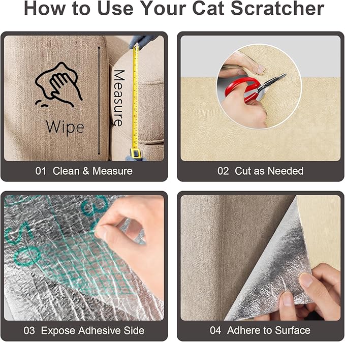 Cat Scratch Furniture Protector, 78.7"x15.7" Trimmable Self-Adhesive Cat Scratching Mat, Corner Couch Protector from Cat Claws, DIY Anti-Scratch Pad Rug for Sofa, Wall, Floor & Door, Beige