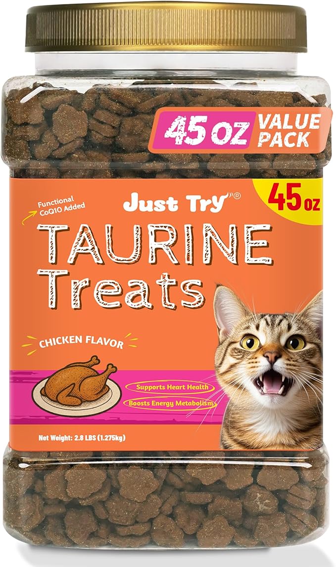 Just Try 2.8 lbs Taurine Treats with Coenzyme Q10 for Cats - Coq10 & Taurine for Cat to Support Feline Heart Health - Chicken Flavored Chews Vitamins Snacks Treats - Large Size