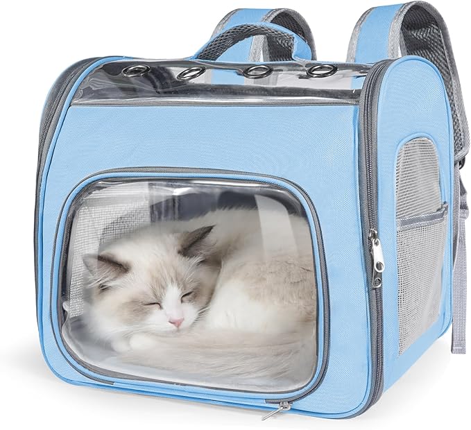 Innovative Traveler Backpack Pet Carriers Cat Backpack with Breathable Mesh Puppy Travel Carrier with Soft Padded Reinforced Support Foldable Small Dog Carrying Backpack for Kitty up to 15lbs (Blue)