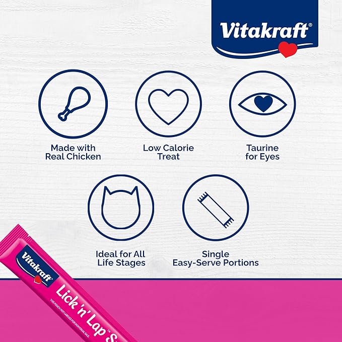 Vitakraft Lick 'n' Lap Snack Creamy, Cat Treat with Real Chicken, 4 Count