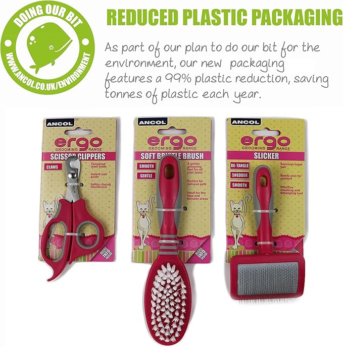 Ancol Ergo Cat Moulting Comb - Pink Grooming Tool for Long Haired Cats - Detangles Removes Loose Hair and Detects Fleas - Easy To Use Pet Care Accessory