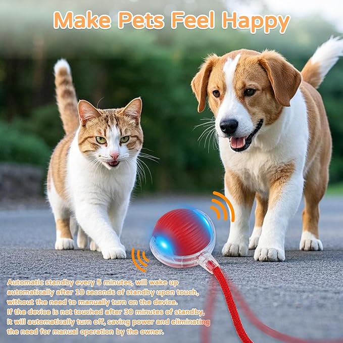 Goosheep 2025 New 2Pack Cat Ball Kitten Toys for Indoor Interactive Kitty Ball Toy Speedy Tail 360° Automatic Rolling for Dog, Cat(Red Grey)