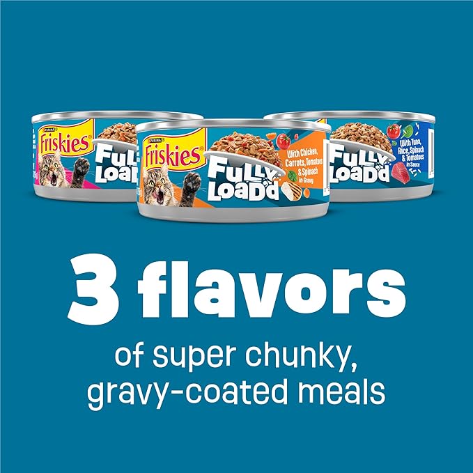 Purina Friskies Fully Load’d Wet Cat Food Variety Pack with Chicken, Salmon, or Tuna in Wet Cat Food Gravy - 5.5 Ounce (Pack of 12)