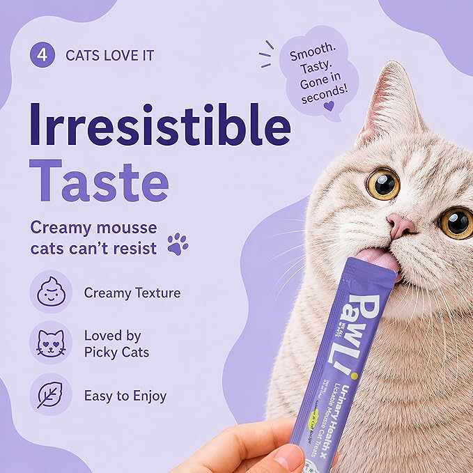 PAWLI Urinary Health Lickable Cat Treats, Squeeze Cat Treats for Urinary Tract Support, Cat Treats with Cranberry, Grain-Free, 7 Count (3.5 oz Total)