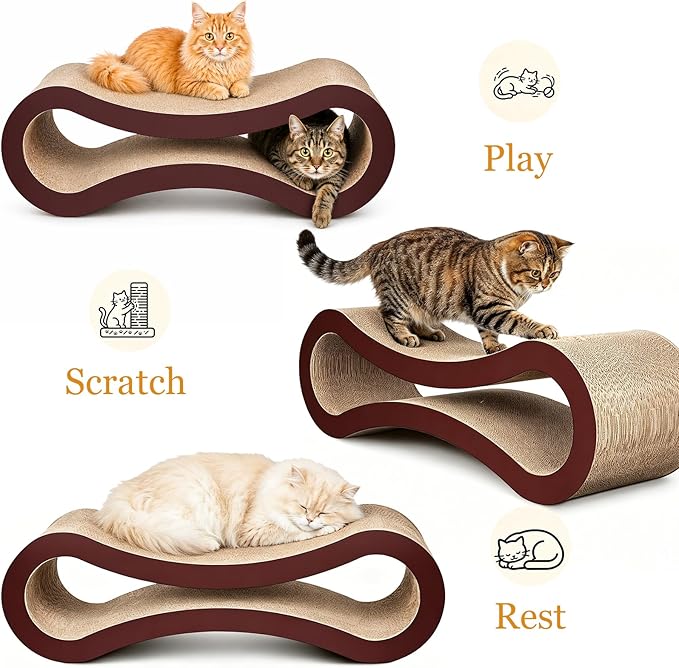 Extra Large Cat Scratcher Cardboard Bed, 34" Horizontal Cat Scratcher Cardboard Lounger, 100% Recyclable & Reversible Durable Board Pads Prevents Furniture Damage