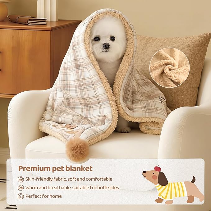 Jiupety Cat Blanket for Indoor Cats Washable Calming Cozy Pet Blankets Cat Throw Blanket with 2 PCS Fluffy Fur Balls Dog Blanket for Bed Couch Chair,Brown
