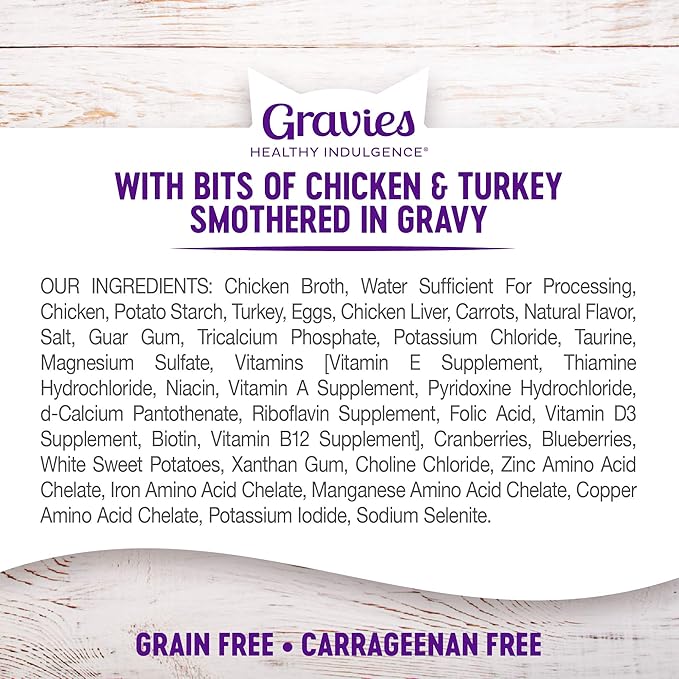 Wellness Healthy Indulgence Gravies Adult Wet Cat Food, Natural, Protein Rich, Grain Free, Chicken and Turkey Recipe, 3 oz, Pack of 24 Pouches