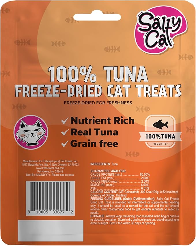 Salty Cat Natural Freeze-Dried Tuna Cat Treats, 10g Bag (12 Pack)