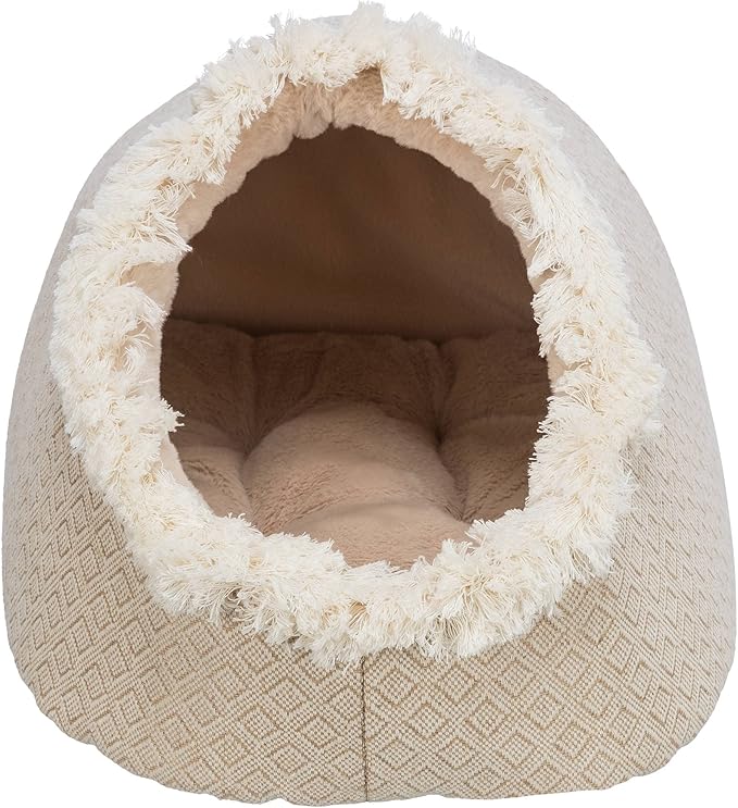 TRIXIE Boho Cat Cave, Stylish Bed with Reversible Cushion for Cats and Dogs, A Perfect Retreat for Kitties and Pups, Beige