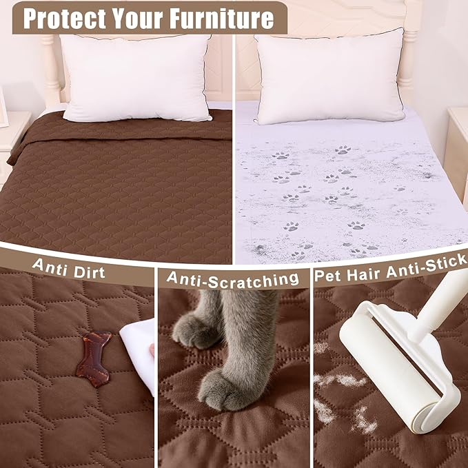 Smiry Waterproof Dog Bed Cover Blanket, Soft Reversible Pet Blanket, Washable Leakproof Cats Dogs Couch Cover for Sofa, Couch, Furniture (82x82 Inch, Brown/Chocolate)
