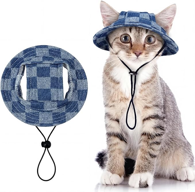 QBLEEV Cat Hats for Cats Only, Sphynx Hat with Ear Hole, Kitten Headwear Mini Sun Sombrero Caps, Summer Cat Cowboy Hats, Pet Chihuahua Sunscreen Baseball Outdoor Climbing Cap Birthday Party
