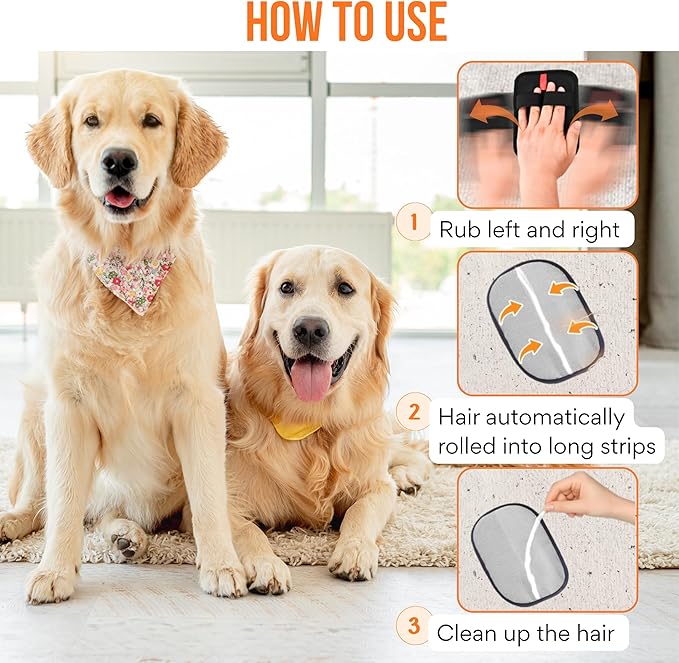 2PCS Magic Brush Glove Pet Hair & Pet Bandana; Electrostatic Grooming Removal Gloves for Dogs &Cats, Reusable, Quick Clean, Hair Removal Tool