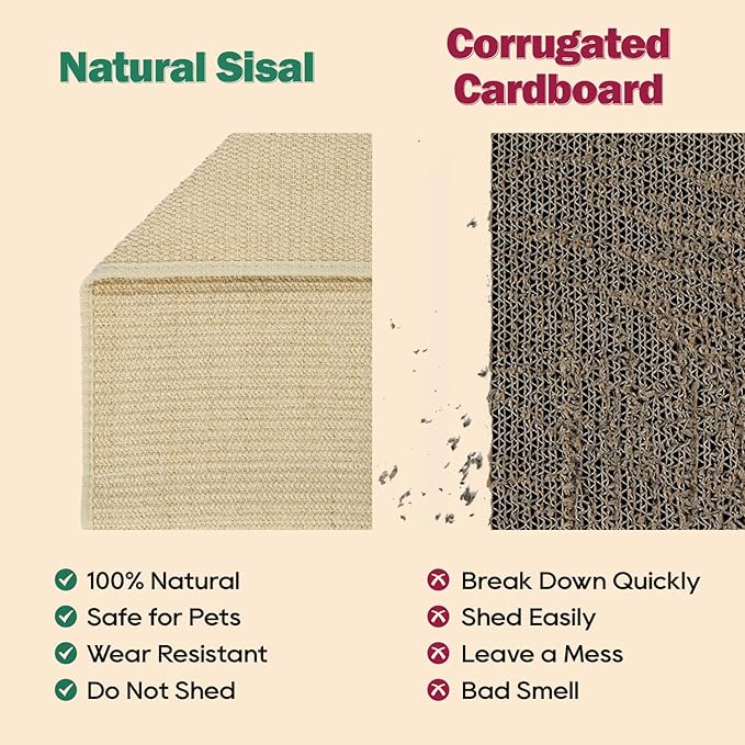 Zakkart Cat Sisal Scratching Bed Hammock, 2-in-1 Cat Scratcher & Lounging Bed, 100% Natural Sisal Mat, Solid Wood Frame, Cat Furniture Protector (Medium, Dark Stained)