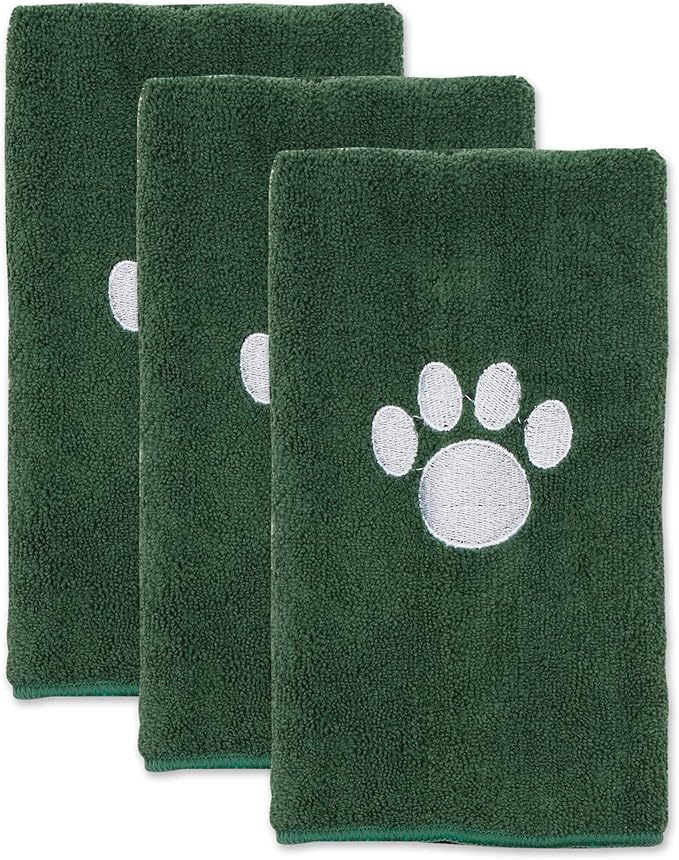 Bone Dry Pet Grooming, Embroidered Microfiber Towel Drying Collection, 15x30, Hunter Green